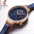 Relógio feminino elegante de quartzo azul para senhora de couro NAVIFORCE 5001 pulseira de alta qualidade casual à prova d&#39;água relógios de pulso presente para a esposa